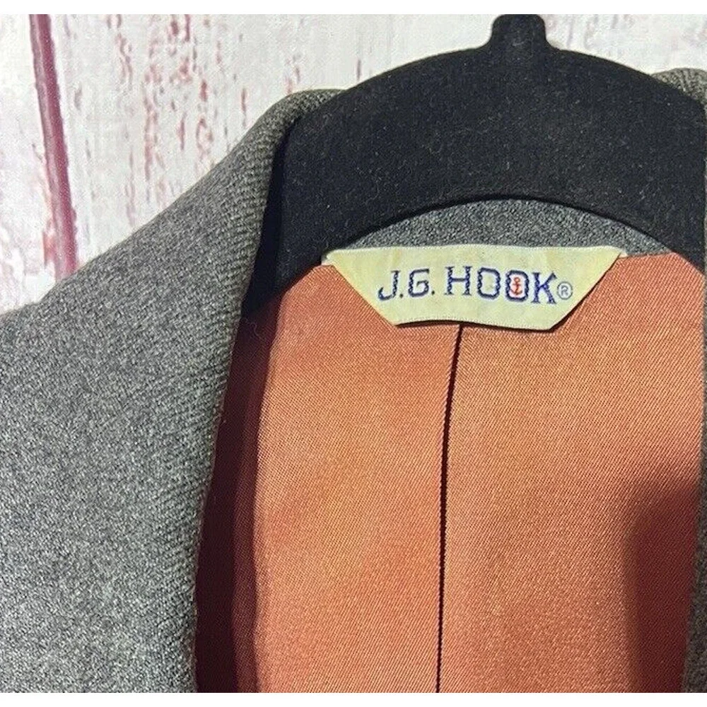JG Hook Women’s Vintage Blazer Charcoal Red 100% Wool Size 8